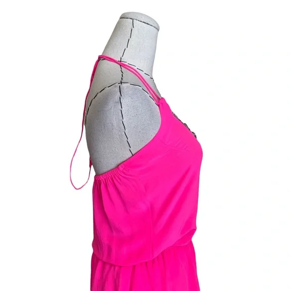 Karina Grimaldi Neon Pink Silk Embellished Rhinestone Beaded Party Dress Revolve - Picture 4 of 16